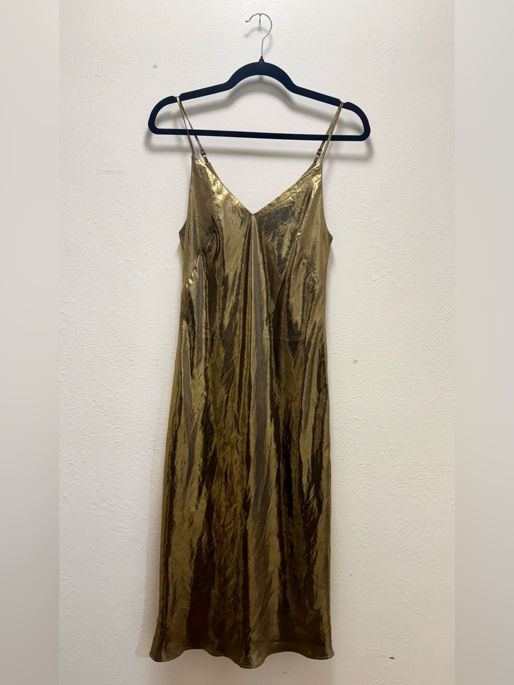Express Metallic Gold Slip Dress with V-Neck